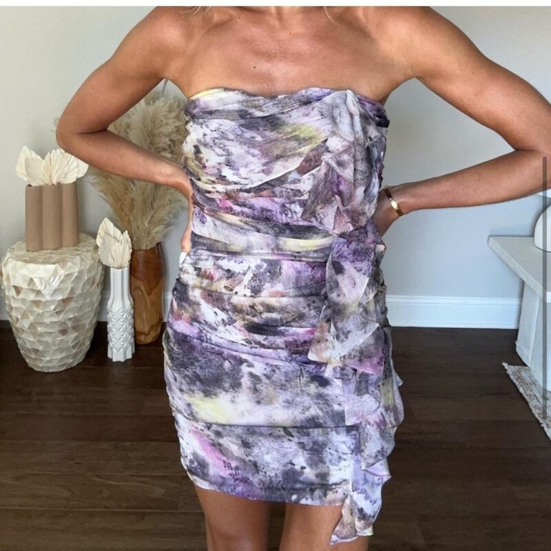 Elizabeth & James Silk Ruffle Strapless Mini Dress