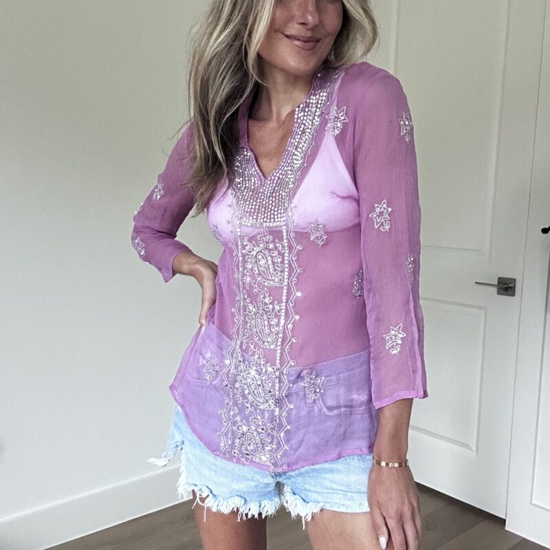 Purple Poolside Silk + Sequin Blouse
