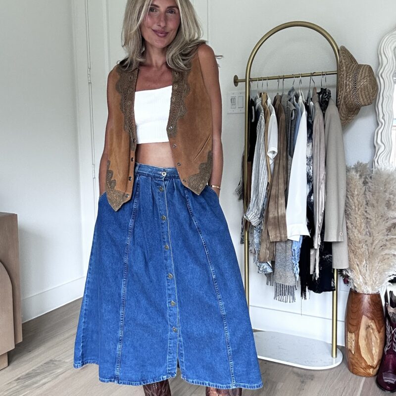 Vintage Cowgirl Classic Denim Midi Skirt