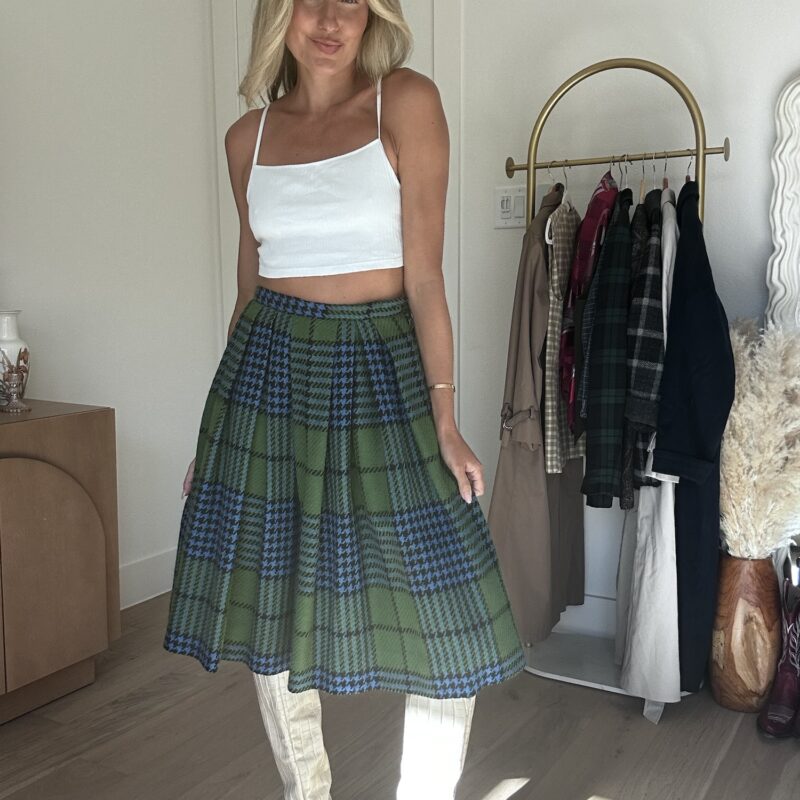 Prep School Plaid Wool Vintage Midi Skirt