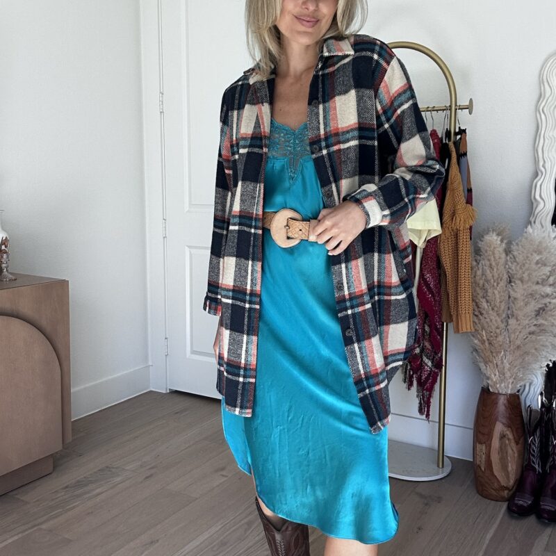 Teal Trails Plaid Flannel Jacket