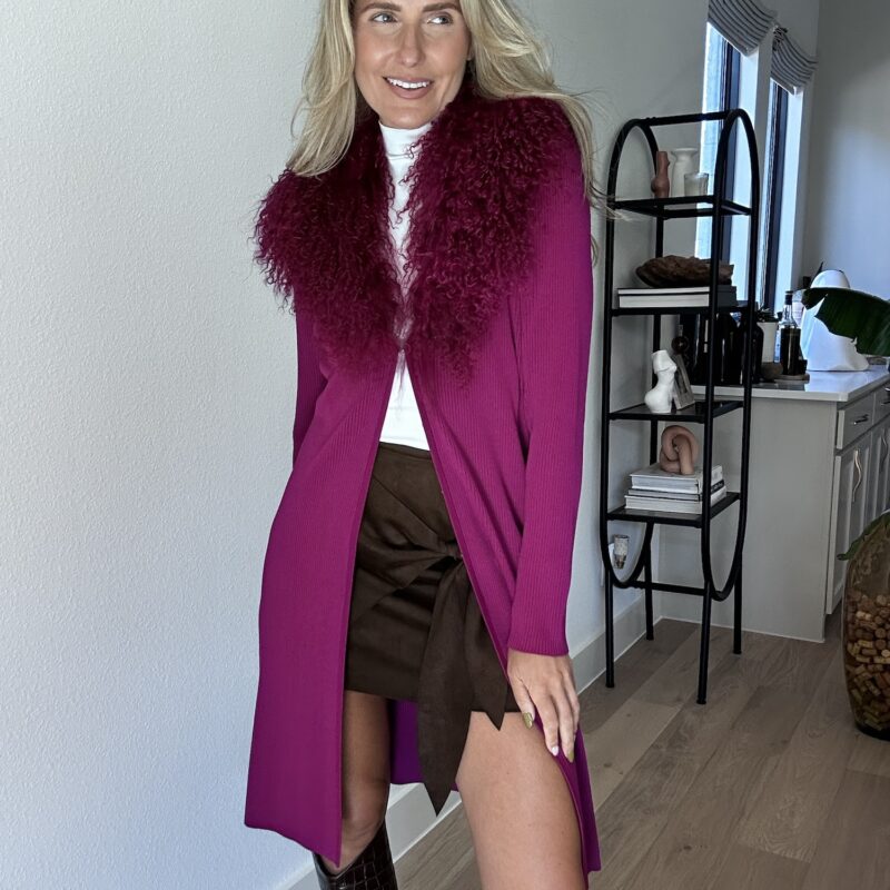 Fa La La Fuchsia Vintage Fur Trim Cardigan