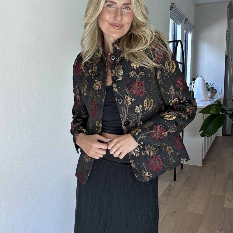Making an Entrance in Brocade Vintage Silk-Lined Jacket