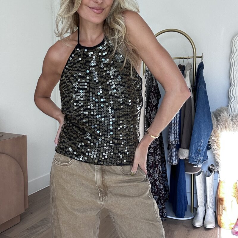 The Glow Getter Vintage Sequin Sweater Halter