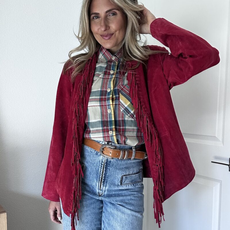 Paint the Town Red Vintage Suede Fringe Jacket