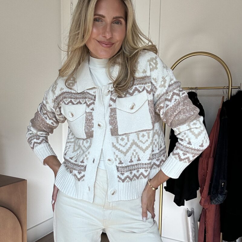 Latte Break in Santa Fe Fair Isle Cardigan Sweater