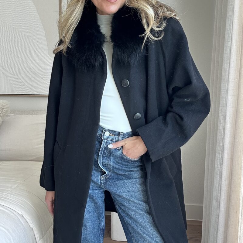 Quietly Iconic Vintage Wool Coat with Fox Fur Collar
