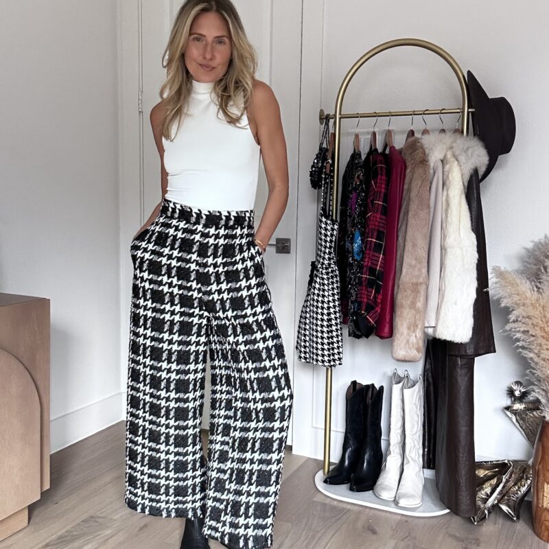 High-Stakes Houndstooth Wide-Leg Pants