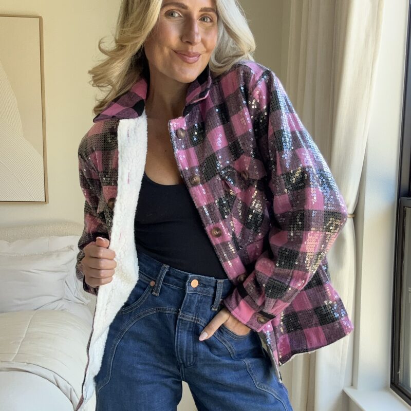 Bubblegum Disco Plaid Sherpa-Lined Jacket