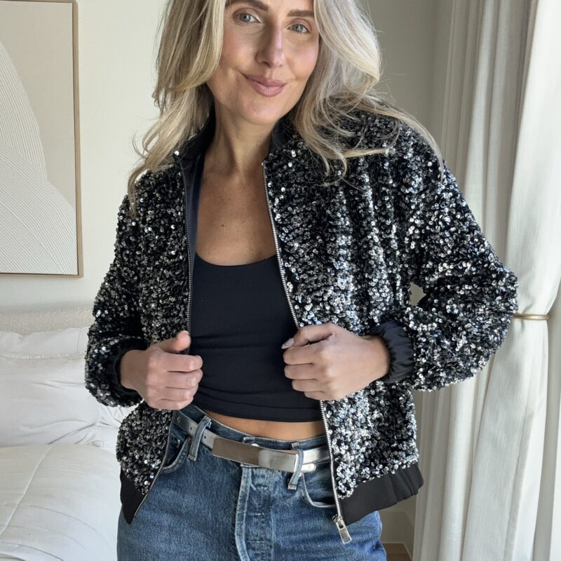 Cosmic Night Rider Sequined Bomber Jacket