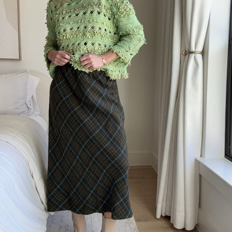 The Olive Grove Vintage Plaid Midi Skirt