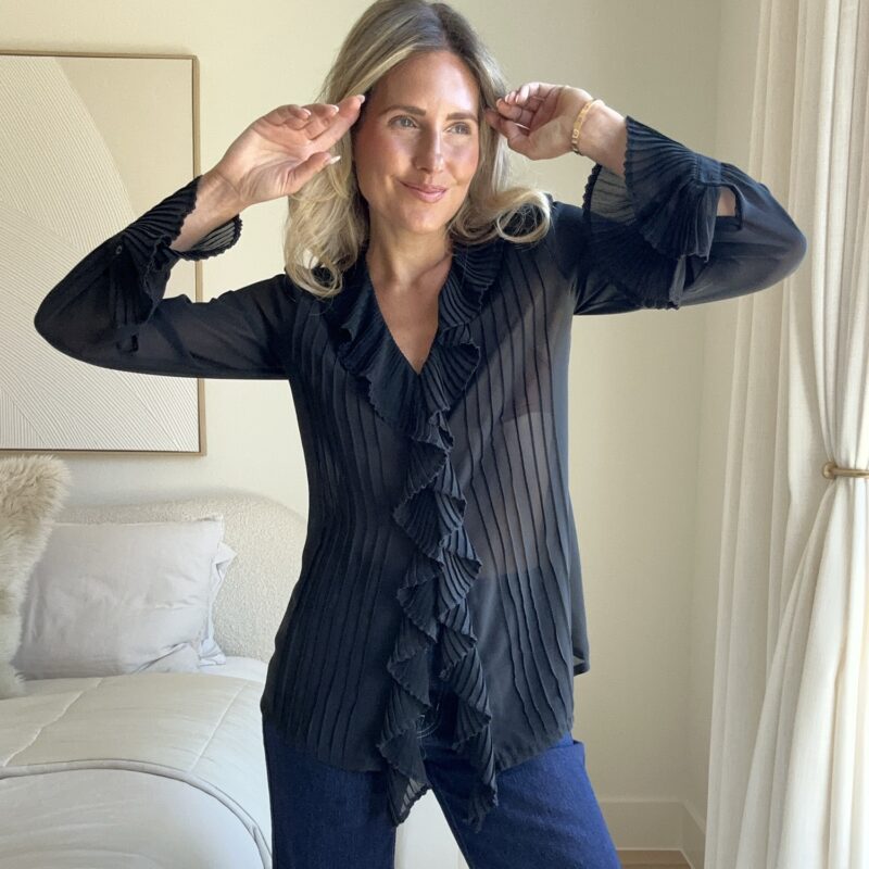 The “Oui, Oui” Vintage Pleated Blouse