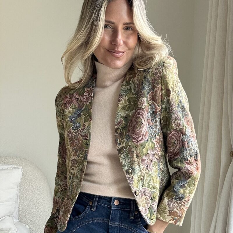 The "Petal-Pushing Pioneer" Vintage Tapestry Blazer