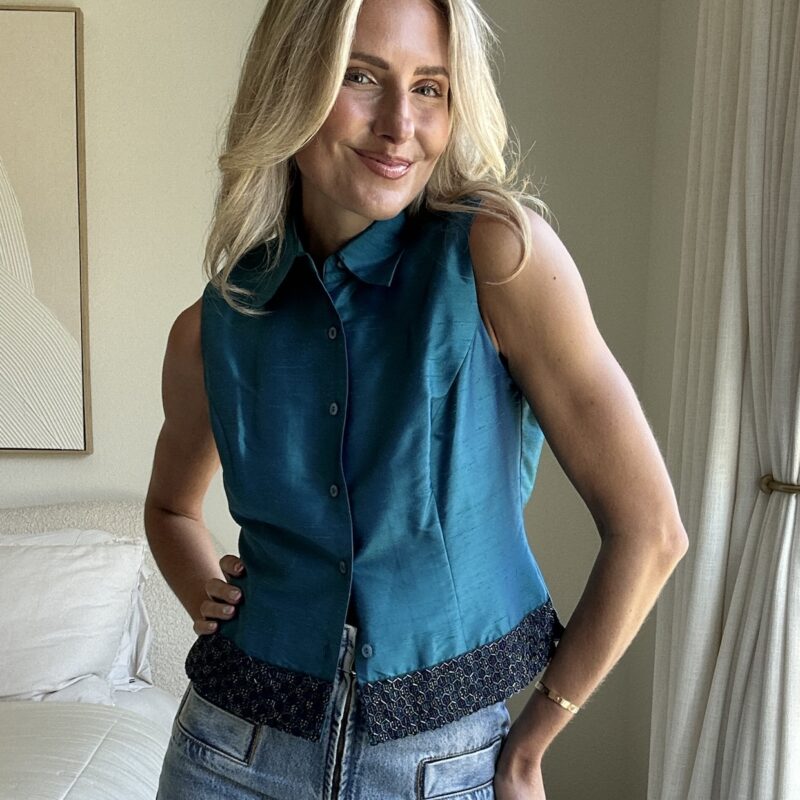 Ready for My Glam-Check Vintage Silk Blouse