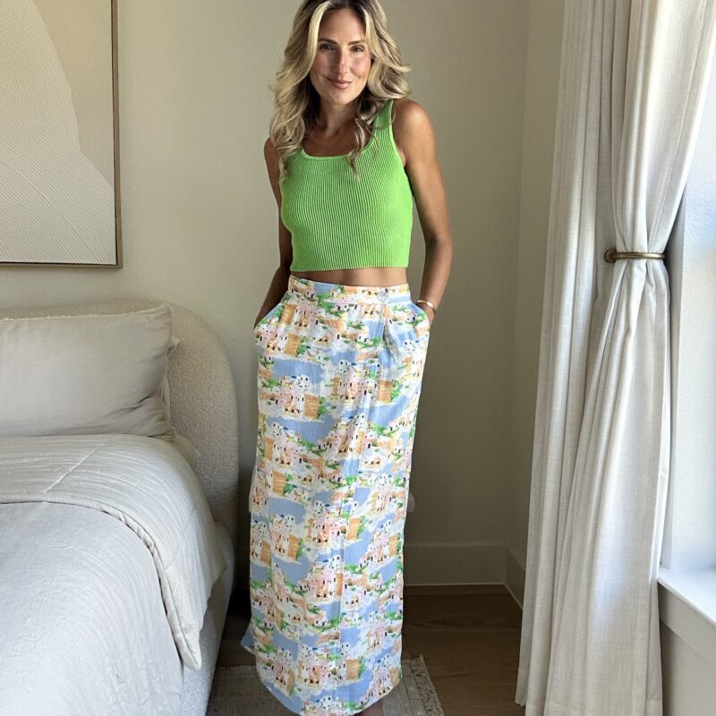 The Painted Cliffs of Santorini Linen Midi Skirt