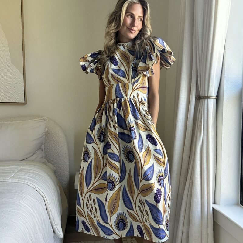 The Golden Acacia Cotton Handmade Midi Dress