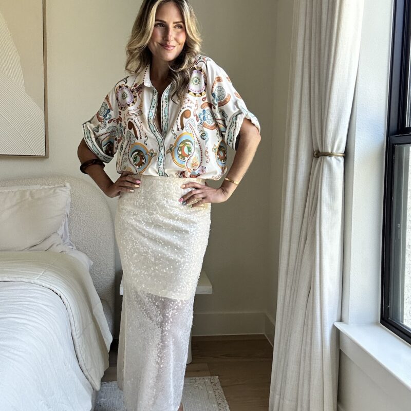 The Razzle Dazzle in Rio Sequin Midi Skirt