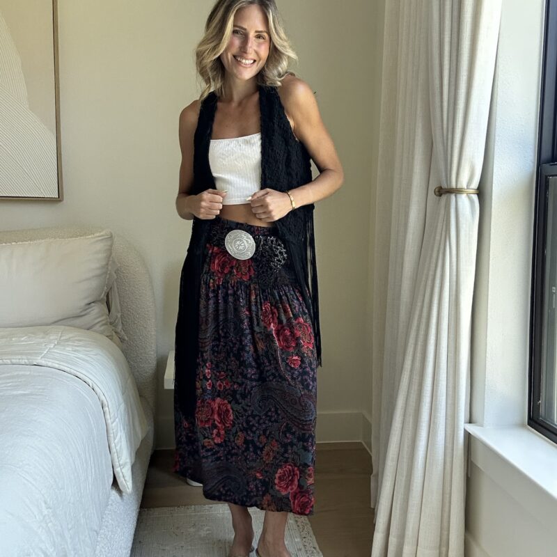 Red Roses & Ranch Roads Vintage Midi Skirt