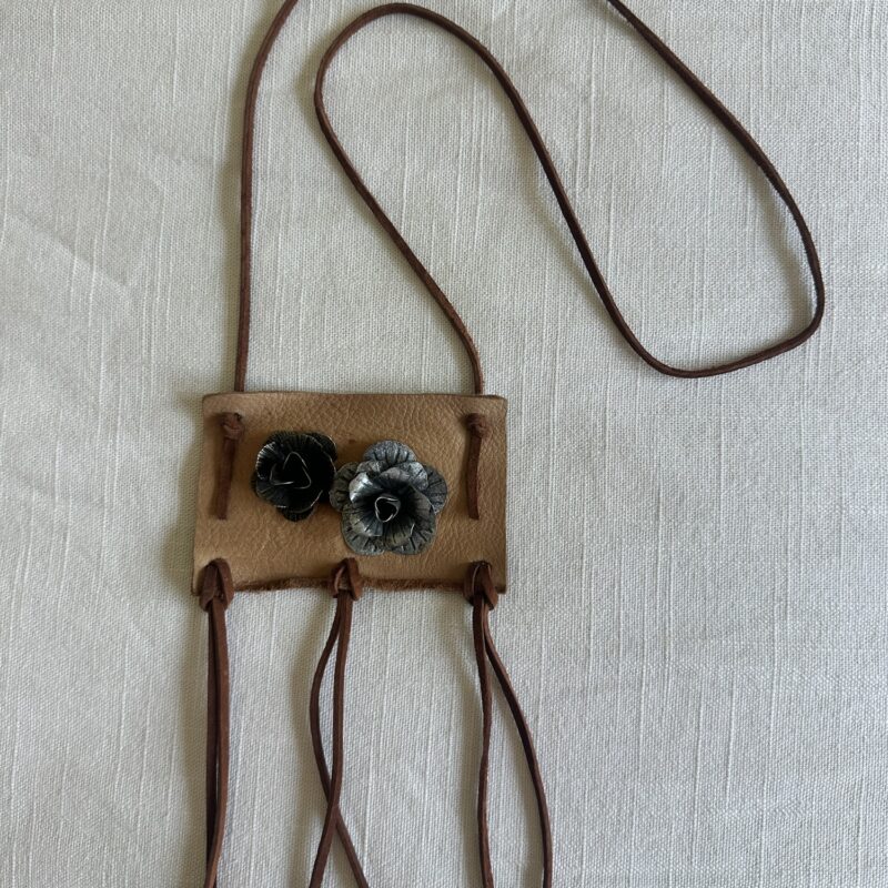 Wild Roses & Worn Leather Handmade Necklace