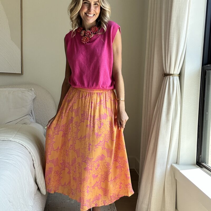 The Spicy Sunset Silk Midi Skirt
