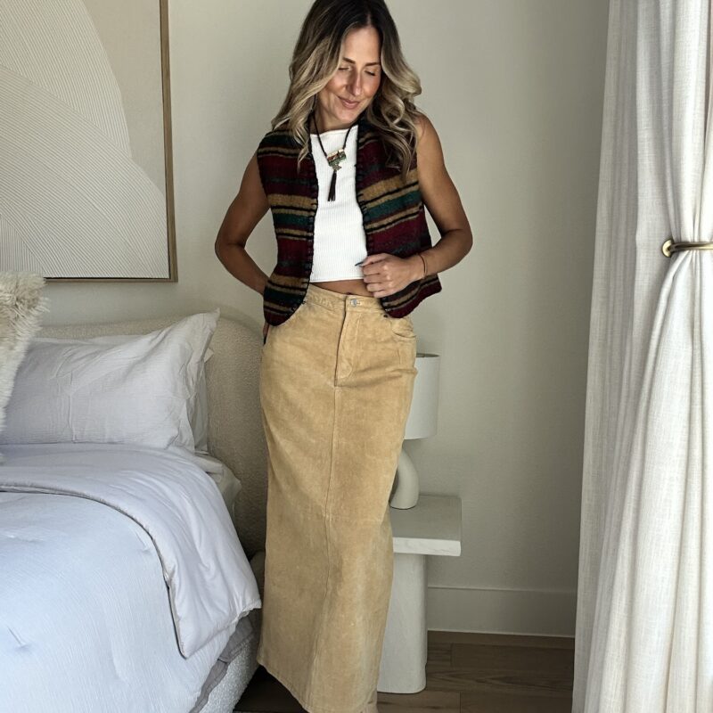 Cattle-lac Style Vintage Suede Maxi Skirt