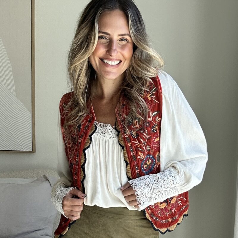 Rust-ic Charm Embroidered Velvet Vest